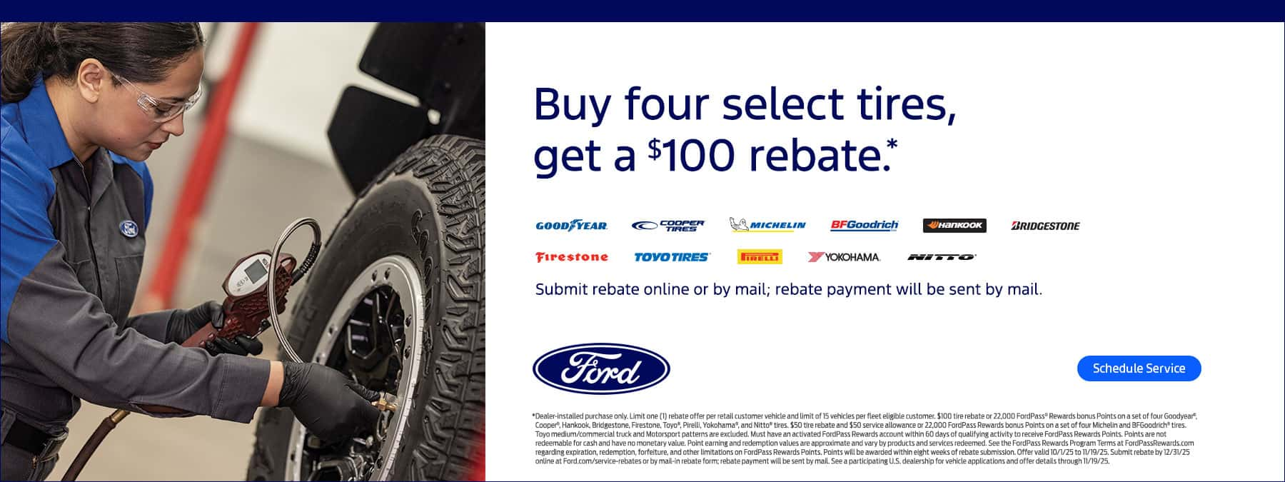 Buy four select tires, get a $100 rebate